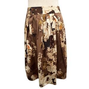 Talbots Pleated A-line Skirt Women's Sz 4 Brown Gold Floral Lined Viscose Blend
